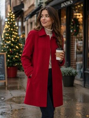 Appleseed's Large $180 Red Wool Blend Hidden Button Lined Classic Winter Coat